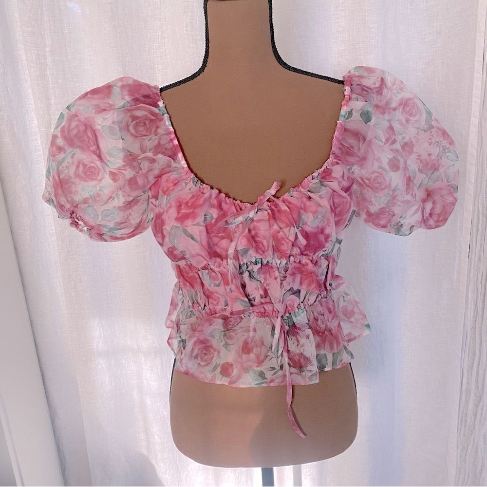Joie Floral Puff Sleeve Crop Top‎